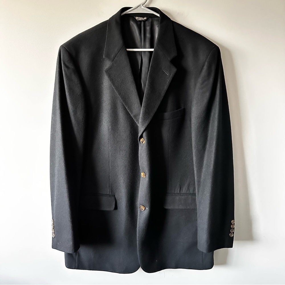 Bill Blass Blazer Men's 44L Black Single Breasted 3 Button 100% Cashmere - Picture 1 of 15